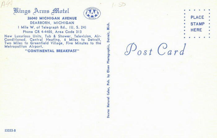 Kings Arms Motel (Budget Inn) - Old Postcard